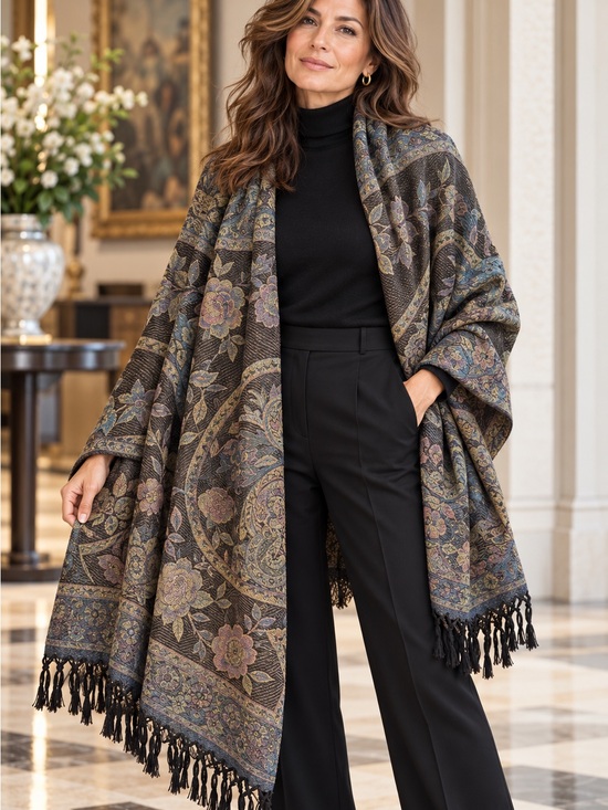 None Accessories - Jerusalem 100% Cashmere Paisley Floral Scarf Wrap